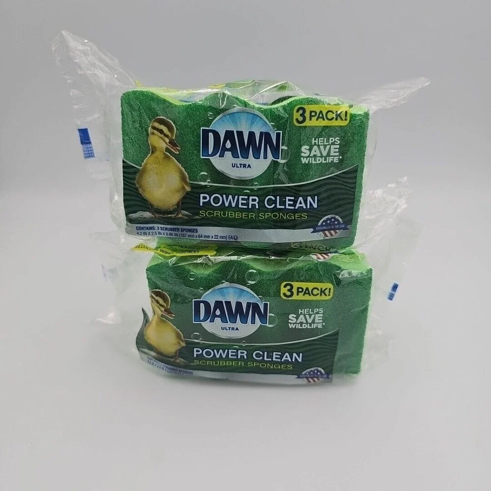 Dawn Power Clean‎ Scrubber Sponges 3 Pack Lot Of 2 (6 sponges)